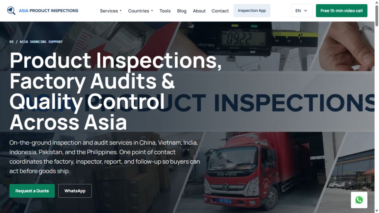 Sitio de Asia Product Inspections vista previa del proyecto