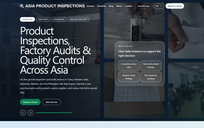 Apercu de la page d'accueil Asia Product Inspections