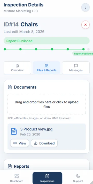 Asia Product Inspections inspection details on mobile
