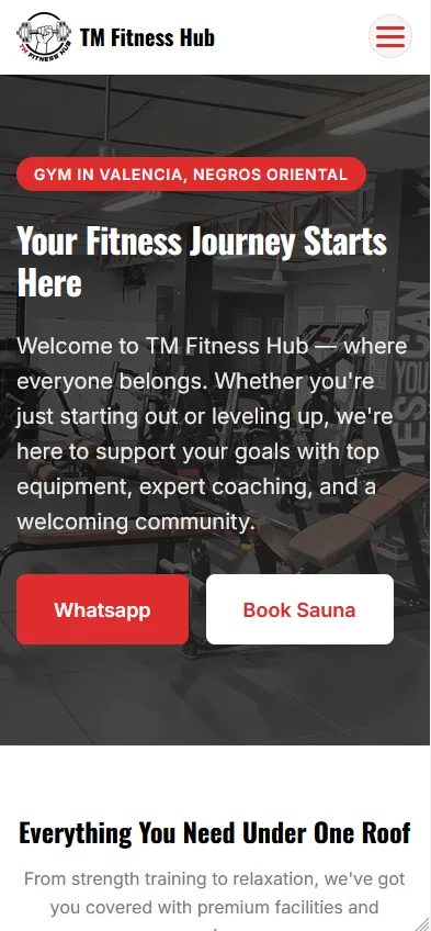 TM Fitness Hub mobile homepage preview